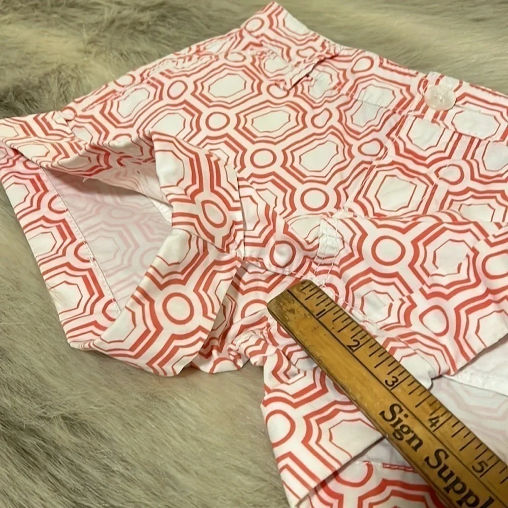 OLD NAVY White Orange Circle Square 0 Y2K Shorts Low Rise Belt Loops Pockets